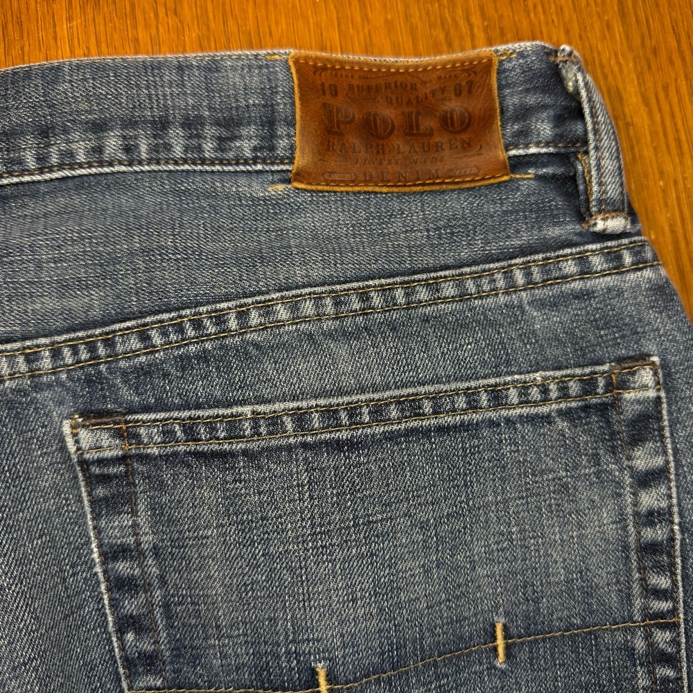 Polo Ralph Lauren Jeans Mens 36x32 Blue Demin Straight Vintage 67 Distressed
